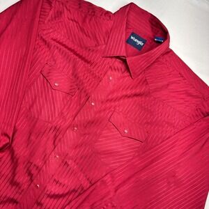 Wrangler Mens Red Tonal Stripe Western Snap Shirt 2XLT 1075740WN Long Sleeve